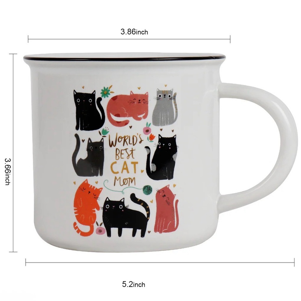 White Cat Mom Ceramic Mug with Colorful Cat Illustration